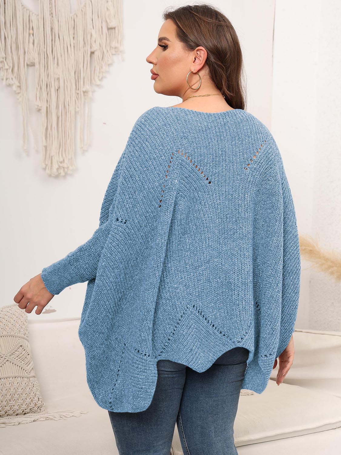 Plus Size Round Neck Batwing Sleeve Sweater