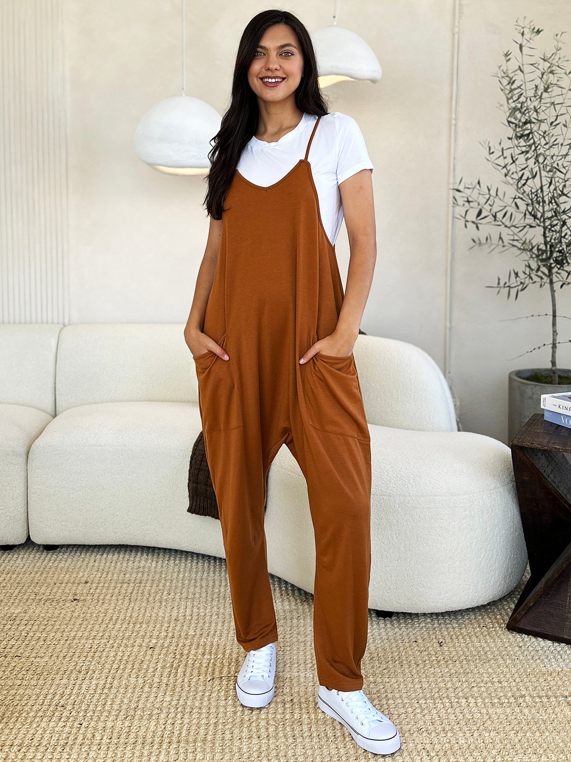 Double Take Full Size Sleeveless V-Neck Pocketed Jumpsuit