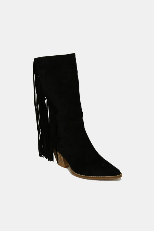 Beast Fashion Suede Fringe Point Toe Boots