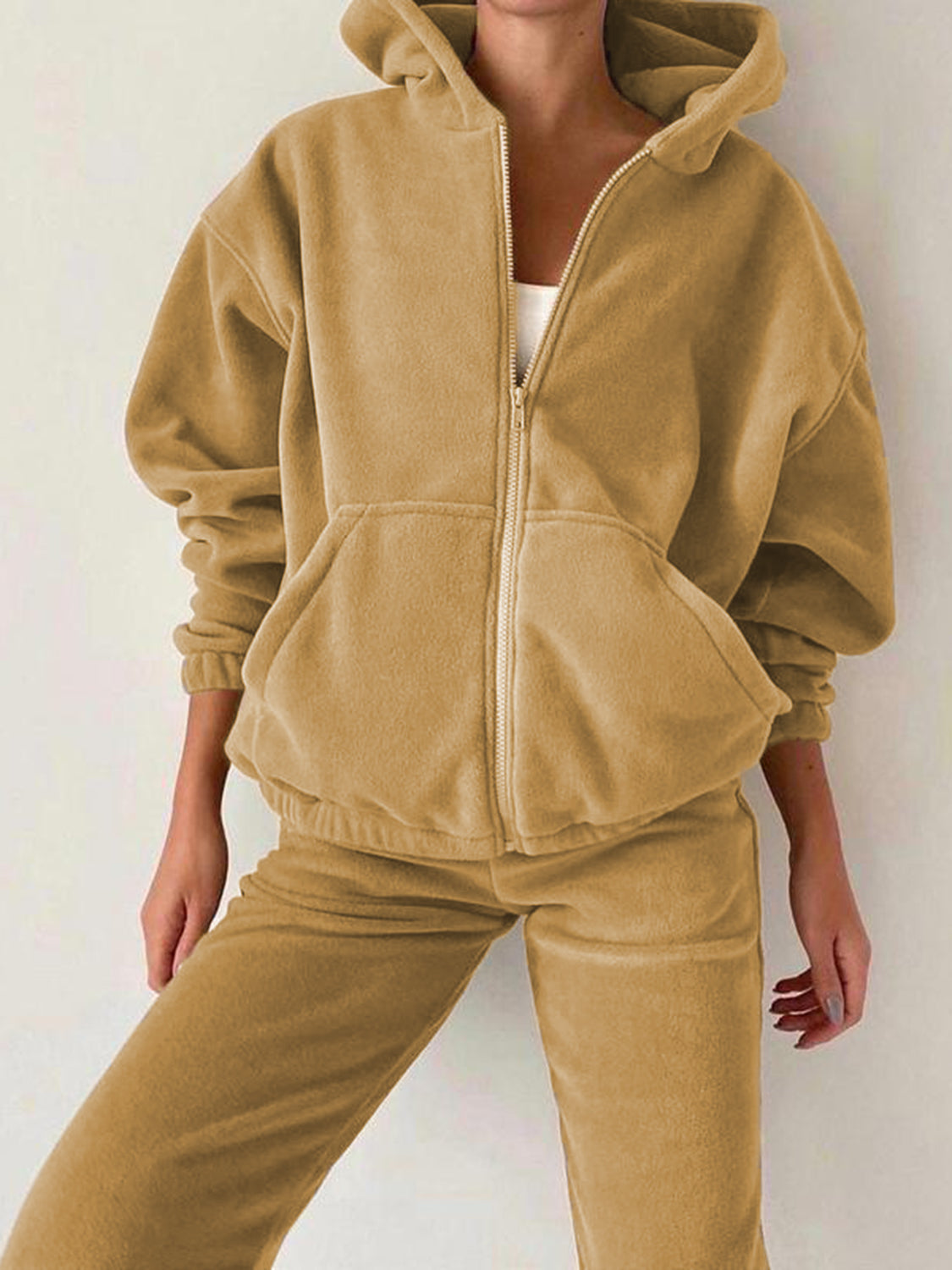 Zip Up Long Sleeve Hoodie and Joggers Set