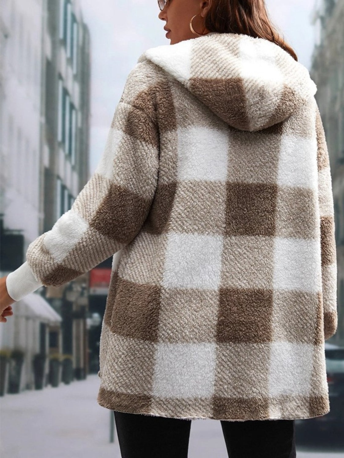 Plaid Long Sleeve Hooded Coat